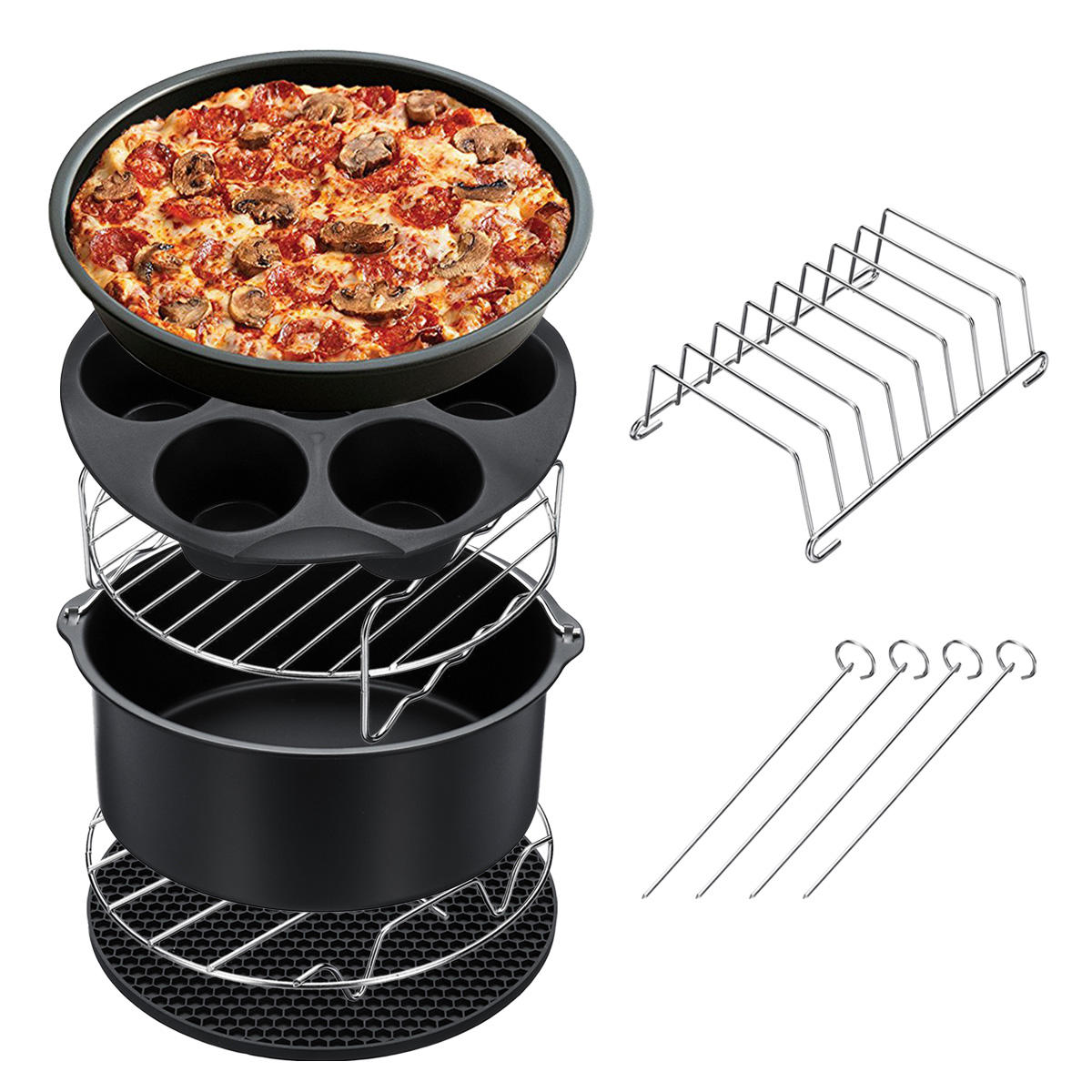 8 inches Air Fryer Accessories Tools Set Rack Pizza Cake Pan Baking Dish